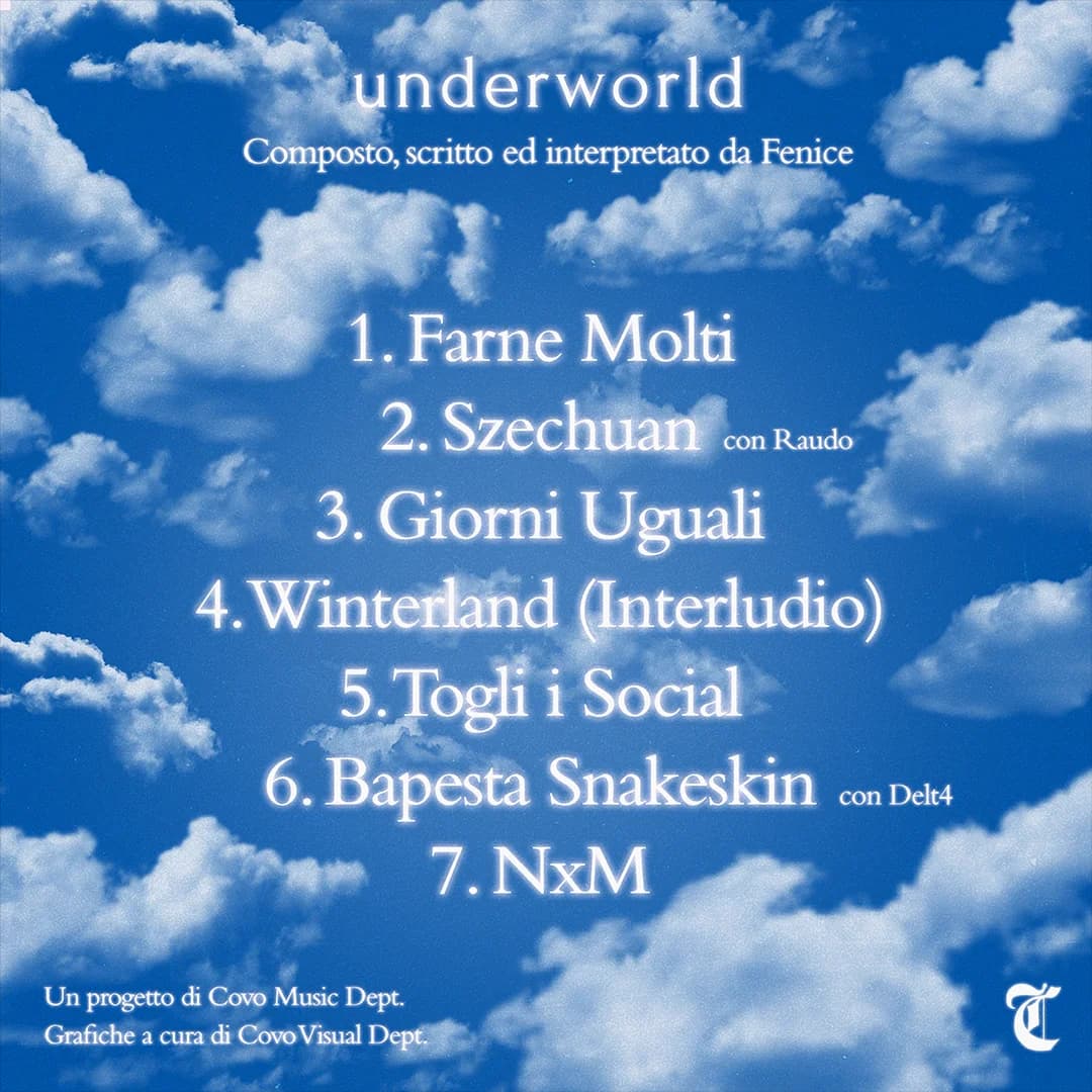 Underworld tracklist on a sky of clouds