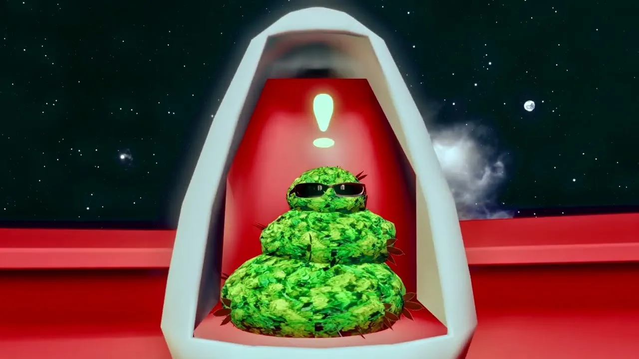 Lentamina: a green creature in sunglasses inside a red capsule